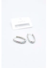 Oval Taşlı Küpe - Gümüş