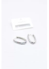 Oval Taşlı Küpe - Gümüş