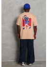 Oversize Baskılı Bisiklet Yaka T-Shirt - Bej -