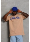 Oversize Baskılı Bisiklet Yaka T-Shirt - Bej -