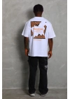 Oversize Baskılı Bisiklet Yaka T-Shirt - Beyaz -