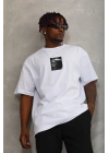 Oversize Baskılı Bisiklet Yaka T-Shirt - Beyaz -