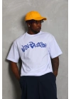 Oversize Baskılı Bisiklet Yaka T-Shirt - Beyaz -