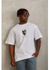 Oversize Baskılı Bisiklet Yaka T-Shirt - Beyaz -