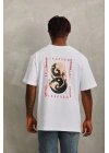 Oversize Baskılı Bisiklet Yaka T-Shirt - Beyaz -