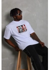 Oversize Baskılı Bisiklet Yaka T-Shirt - Beyaz -