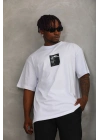 Oversize Baskılı Bisiklet Yaka T-Shirt - Beyaz -