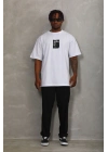 Oversize Baskılı Bisiklet Yaka T-Shirt - Beyaz -