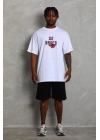 Oversize Baskılı Bisiklet Yaka T-Shirt - Beyaz -