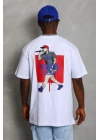 Oversize Baskılı Bisiklet Yaka T-Shirt - Beyaz -