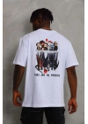 Oversize Baskılı Bisiklet Yaka T-Shirt - Beyaz -