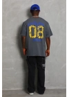 Oversize Baskılı Bisiklet Yaka T-Shirt - Füme -