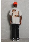 Oversize Baskılı Bisiklet Yaka T-Shirt - Gri -