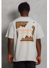Oversize Baskılı Bisiklet Yaka T-Shirt - Gri -