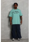 Oversize Baskılı Bisiklet Yaka T-Shirt - Mint Yeşili