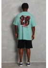 Oversize Baskılı Bisiklet Yaka T-Shirt - Mint Yeşili