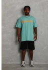 Oversize Baskılı Bisiklet Yaka T-Shirt - Mint Yeşili