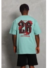 Oversize Baskılı Bisiklet Yaka T-Shirt - Mint Yeşili
