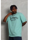 Oversize Baskılı Bisiklet Yaka T-Shirt - Mint Yeşili