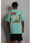 Oversize Baskılı Bisiklet Yaka T-Shirt - Mint Yeşili