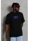 Oversize Baskılı Bisiklet Yaka T-Shirt - Siyah -