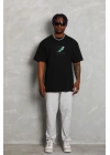 Oversize Baskılı Bisiklet Yaka T-Shirt - Siyah -