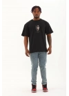 Oversize Baskılı Bisiklet Yaka T-Shirt - Siyah -