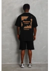 Oversize Baskılı Bisiklet Yaka T-Shirt - Siyah -