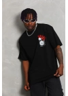 Oversize Baskılı Bisiklet Yaka T-Shirt - Siyah -