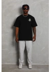 Oversize Baskılı Bisiklet Yaka T-Shirt - Siyah -