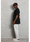 Oversize Baskılı Bisiklet Yaka T-Shirt - Siyah -