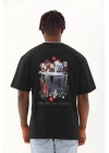 Oversize Baskılı Bisiklet Yaka T-Shirt - Siyah -