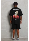 Oversize Baskılı Bisiklet Yaka T-Shirt - Siyah -