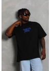 Oversize Baskılı Bisiklet Yaka T-Shirt - Siyah -