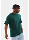 Oversize Düz Bisiklet Yaka T-Shirt - Koyu Yeşili