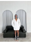 Oversize Tam Fermuarlı Uzun Kol Hırka - Beyaz