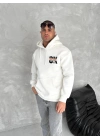 Oversize Üç İplik Kapüşonlu SweatShirt - Beyaz