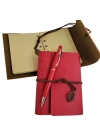 Özel Ahşap Kutulu Kırmızı Deri Defter ve Kalem Set