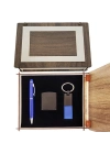 Özel Ahşap Kutulu Lacivert Kalem Anahtarlık ve Çakmak Set