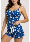 Papatya Desenli Mavi Askılı Şortlu Pijama Takımı