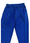 Parlak Kadife Cepli Pantolon Eşofman Pijama Altı Unisex Lastikli Paça Mavi