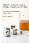 ® Paslanmaz Çelik Buz Küpü 4’lü Set – İçeceği Sulandırmadan Soğutucu Metal Taş