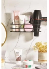 Paslanmaz Çelik Yapışkanlı Fönlü Duvar Rafı & Organizer & Banyo Duş Askısı