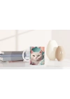 Pastel Çiçekler Arasında Bembeyaz Kedi Baskılı Kupa Bardak