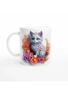 Pastel Çiçekli Tatlı Kedi Kupa Bardak