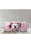 Pembe Arka Planda Bulldog Deseni - Baskılı Kahve Kupası