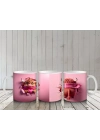 Pembe Arka Planda Oyuncak Ayıcıklar – Baskılı Kahve Kupası