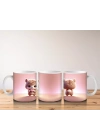Pembe Arka Planlı Sevimli Lama Figürü (Ön ve Arka) - Baskılı kahve kupası