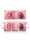 Pembe Bere Takmış Sevimli Bebek Kirpi (Ön ve Arka) - Baskılı kahve kupası