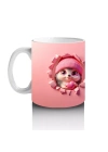 Pembe Bere Takmış Sevimli Bebek Kirpi (Ön ve Arka) - Baskılı kahve kupası